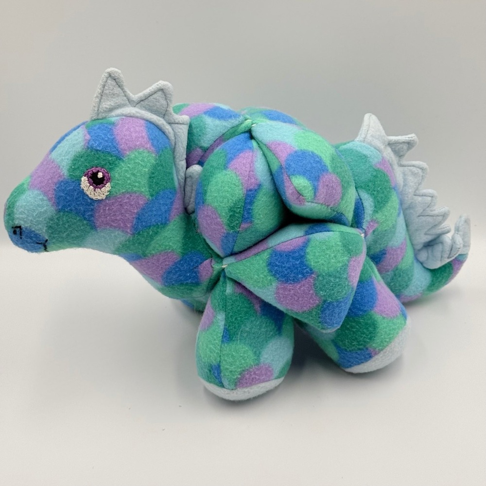 Artisan Made Dinosaur Dragon Plush Fleece Stuffed Animal 14" Teal Purple